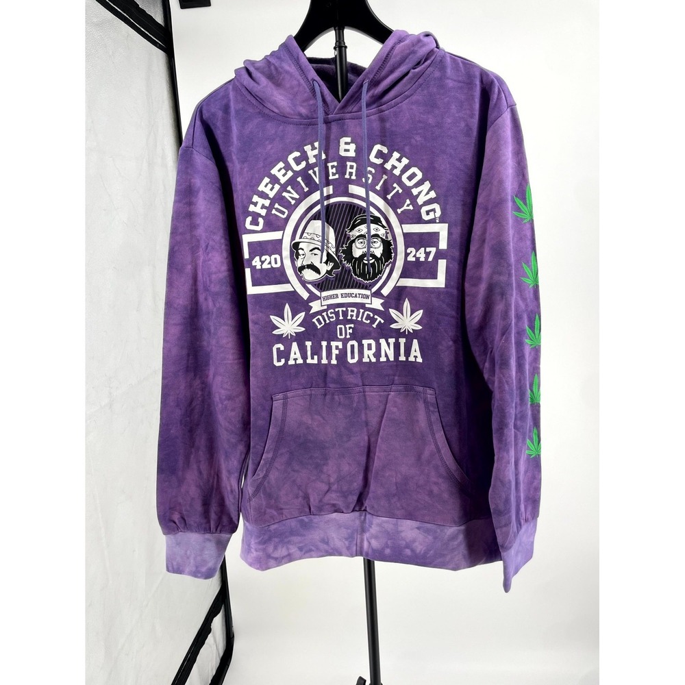 Cheech & Chong University Hoodie Mens L Purple Tie Dye Graphic Kangaroo Pockets